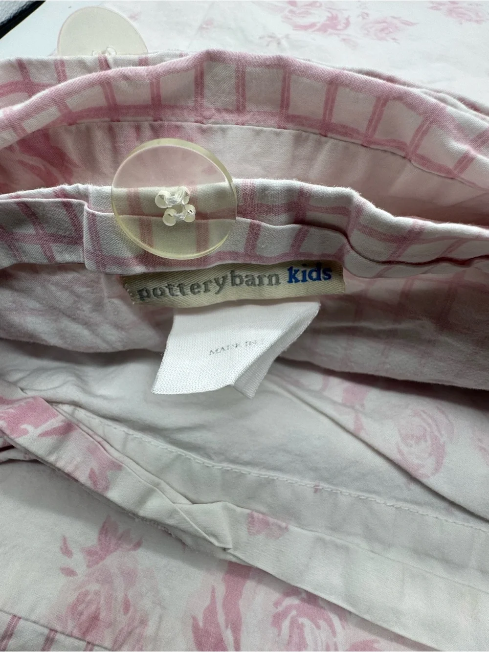 Pottery Barn Kids Twin Duvet Cover Pink Cabbage Rose Floral Windowpane Check